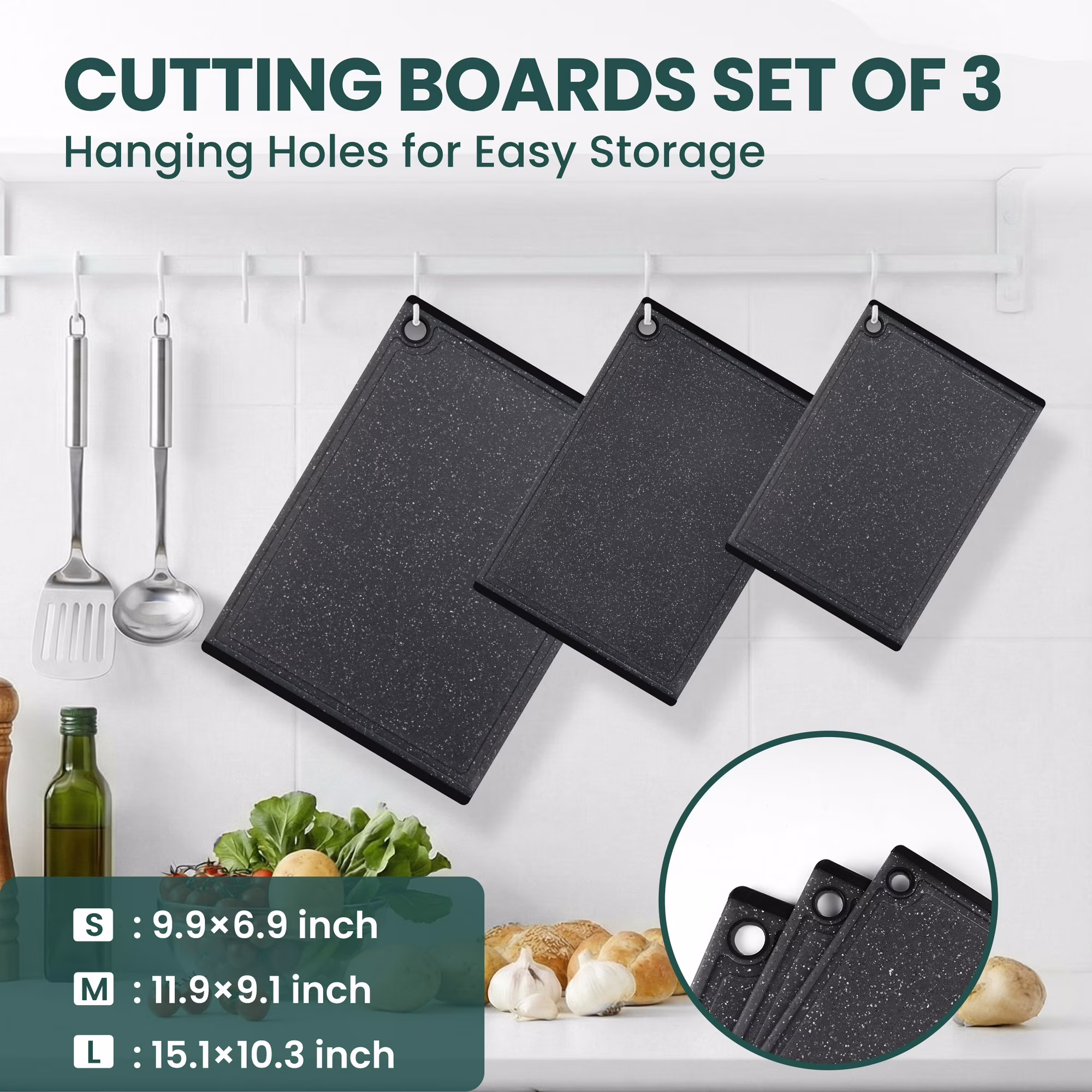 3 piece plastic large cutting boards set for kitchen